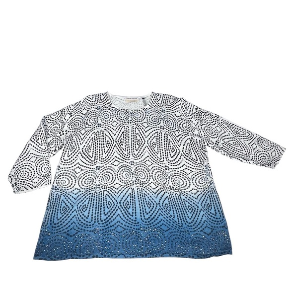 ALFRED DUNNER Woman Blue White Black Swirl Sequins Sweater Top Women's 2X - Picture 7 of 16